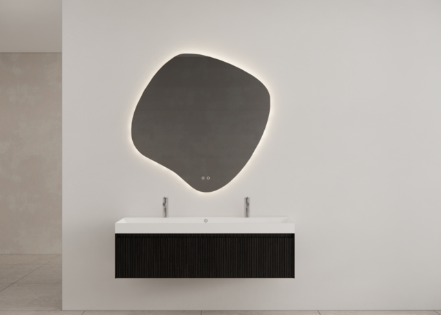 Gliss Design Wastafelonderkast Ribbelfront Zwart Veneer 120 cm 2 lades Timotheus