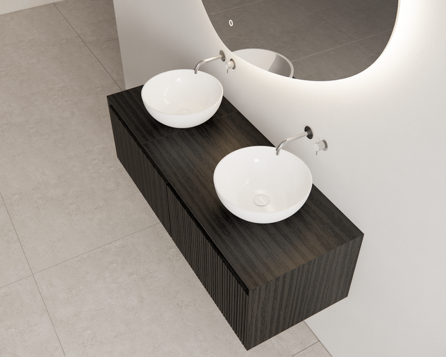 Gliss Desing Wastafelonderkast Ribbelfront Zwart Veneer 140 cm 2 lades Timotheus Gliss Desing Wastafelonderkast Ribbelfront Zwart Veneer 140 cm 2 lades Timotheus