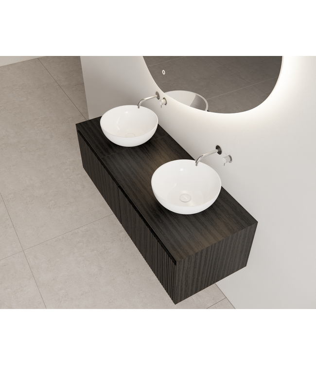 Gliss Design Wastafelonderkast Ribbelfront Zwart Veneer 140 cm 2 lades Timotheus