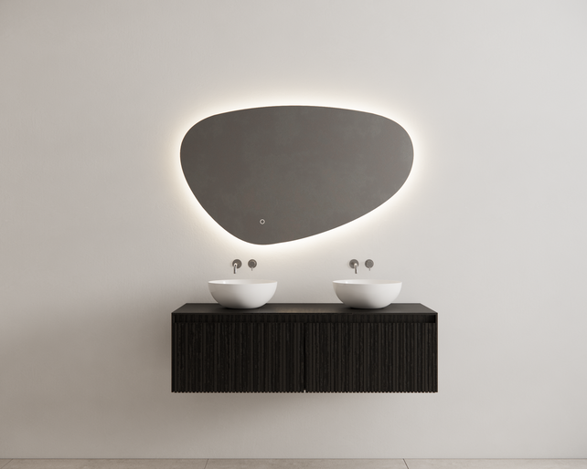 Gliss Design Wastafelonderkast Ribbelfront Zwart Veneer 140 cm 2 lades Timotheus