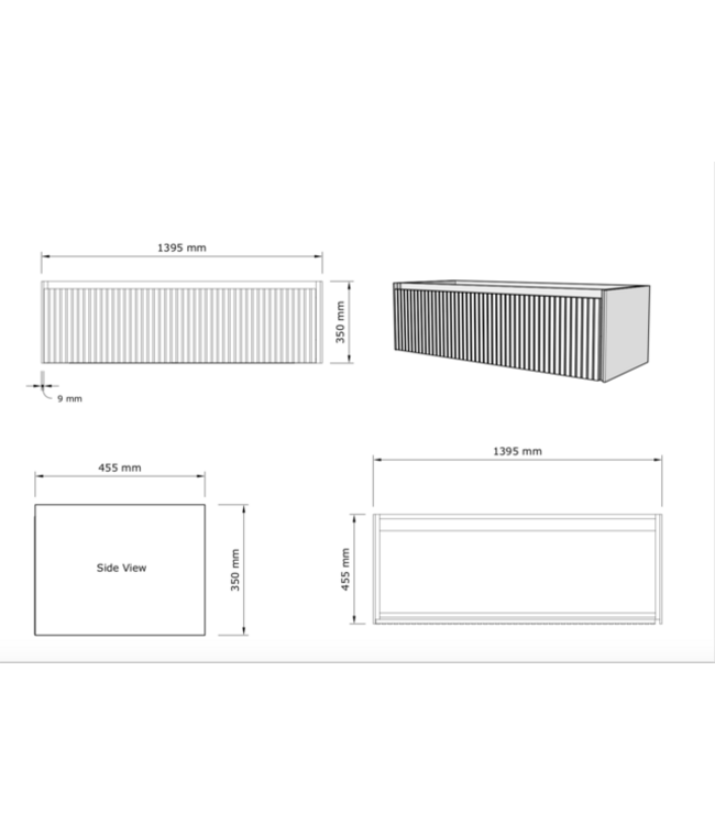 Gliss Design Wastafelonderkast Ribbelfront Zwart Veneer 140 cm 1 lade Timotheu