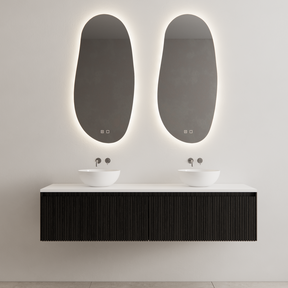 Gliss Design Wastafelonderkast Ribbelfront Zwart Veneer 160 cm 2 lades Timotheus