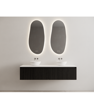 GLISS DESIGN Gliss Design Wastafelonderkast Ribbelfront Zwart Veneer 160 cm 2 lades Timotheus