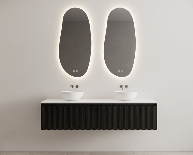 Gliss Design Wastafelonderkast Ribbelfront Zwart Veneer 160 cm 2 lades Timotheus Gliss Design Wastafelonderkast Ribbelfront Zwart Veneer 160 cm 2 lades Timotheus