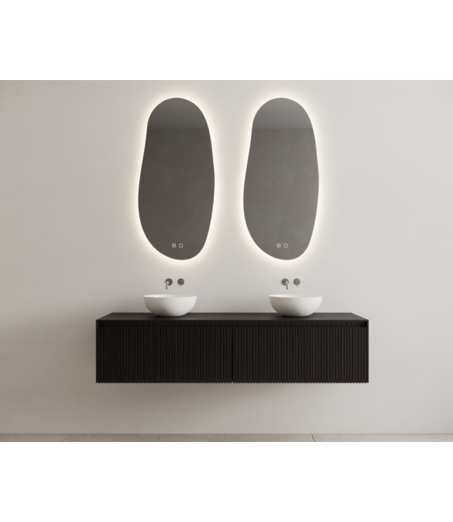 GLISS DESIGN Gliss Design Wastafelonderkast Ribbelfront Zwart Veneer 160 cm 2 lades Timotheus