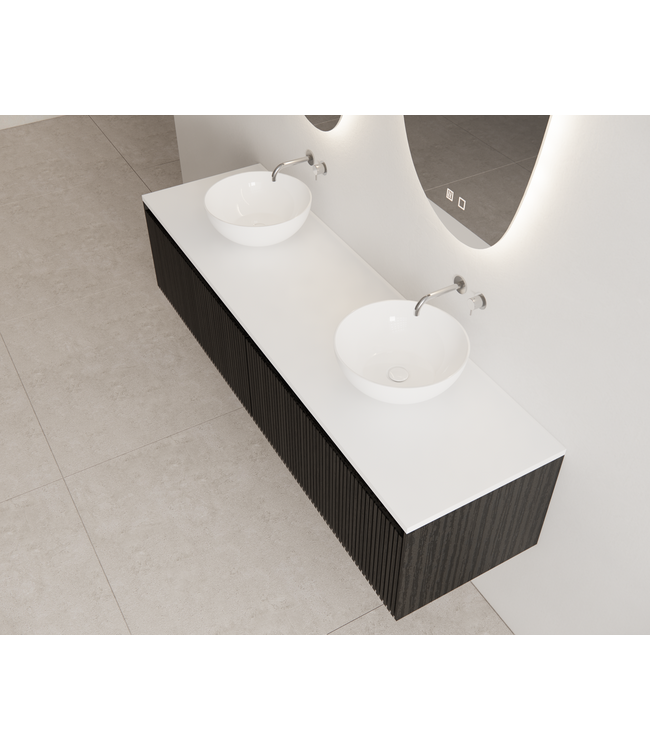 Gliss Design Wastafelonderkast Ribbelfront Zwart Veneer 180 cm 2 lades Timotheus