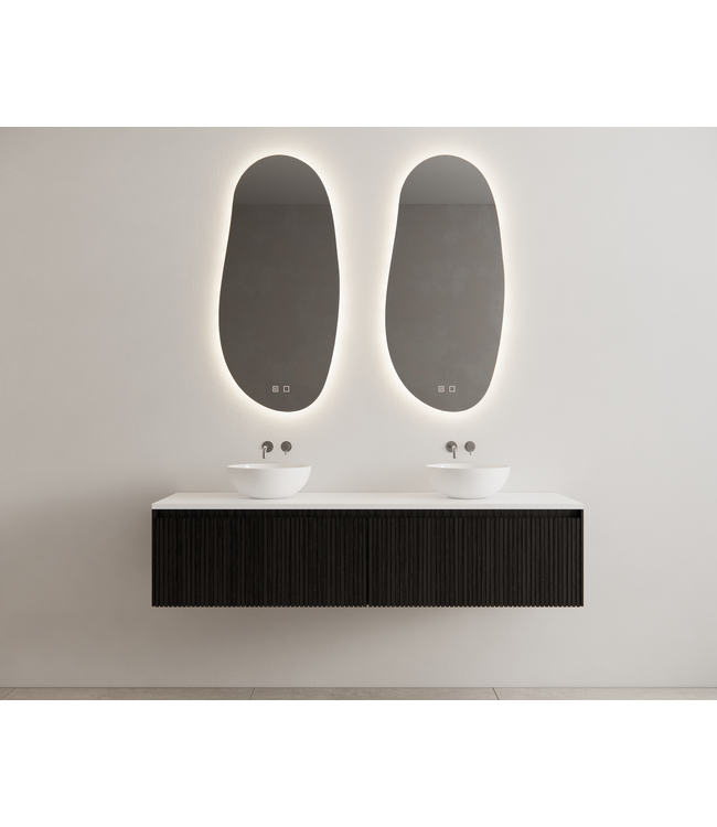 Gliss Design Wastafelonderkast Ribbelfront Zwart Veneer 180 cm 2 lades Timotheus