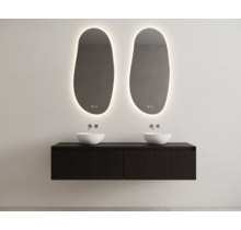 Gliss Design Wastafelonderkast Ribbelfront Zwart Veneer 180 cm 2 lades Timotheus