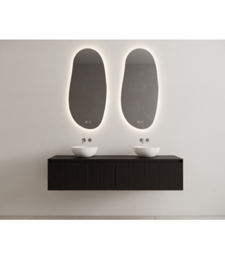 GLISS DESIGN Gliss Design Wastafelonderkast Ribbelfront Zwart Veneer 180 cm 2 lades Timotheus