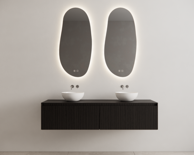 Gliss Design Wastafelonderkast Ribbelfront Zwart Veneer 180 cm 2 lades Timotheus