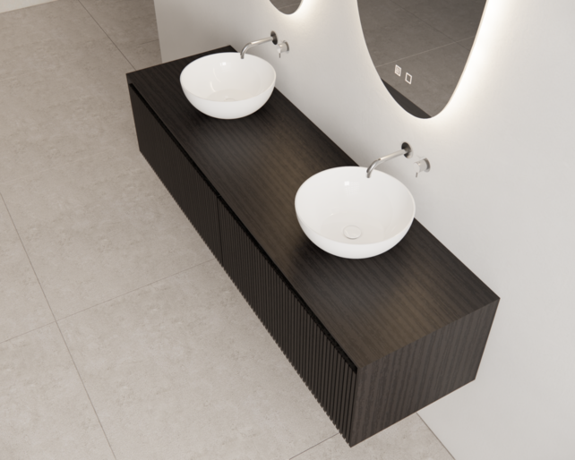 Gliss Design Wastafelonderkast Ribbelfront Zwart Veneer 180 cm 2 lades Timotheus