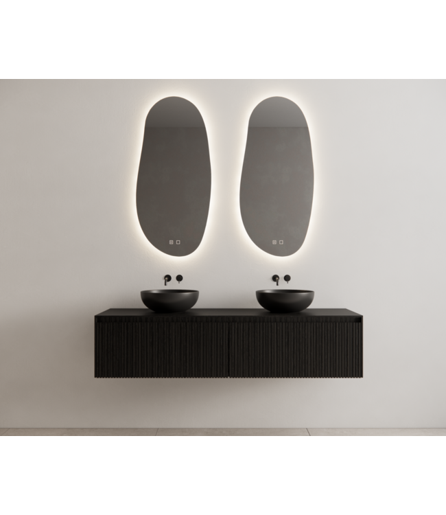 GLISS DESIGN Gliss Design Wastafelonderkast Ribbelfront Zwart Veneer 180 cm 2 lades Timotheus