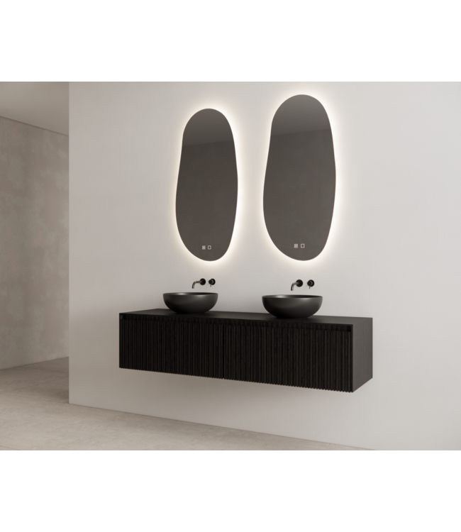 Gliss Design Wastafelonderkast Ribbelfront Zwart Veneer 180 cm 2 lades Timotheus