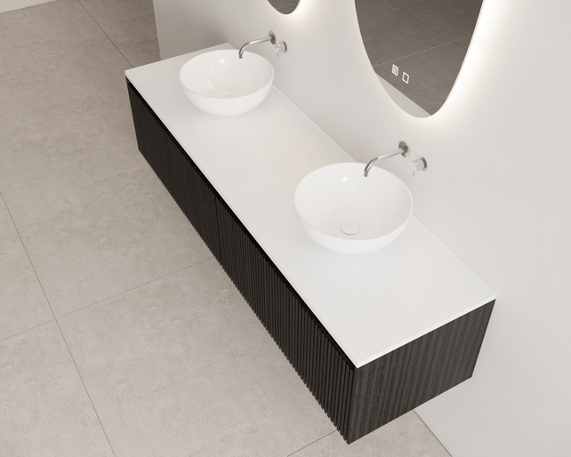 Gliss Desing Wastafelonderkast Ribbelfront Zwart Veneer 200 cm 2 lades Timotheus Gliss Desing Wastafelonderkast Ribbelfront Zwart Veneer 200 cm 2 lades Timotheus