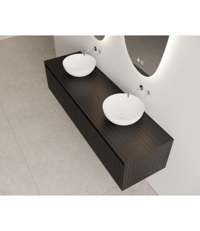 Gliss Design Wastafelonderkast Ribbelfront Zwart Veneer 200 cm 2 lades Timotheus