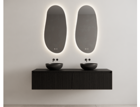 Gliss Design Wastafelonderkast Ribbelfront Zwart Veneer 200 cm 2 lades Timotheus