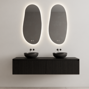 Gliss Design Wastafelonderkast Ribbelfront Zwart Veneer 200 cm 2 lades Timotheus