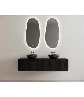 GLISS DESIGN Gliss Design Wastafelonderkast Ribbelfront Zwart Veneer 200 cm 2 lades Timotheus