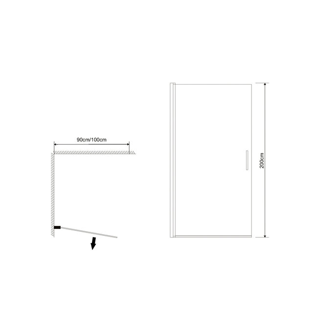 Douchedeur Bari Chroom 100 cm 6mm veiligheidsglas Transparant met Nano Coating