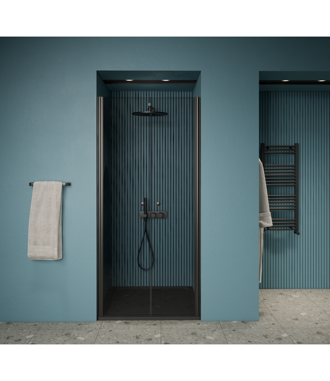 Gliss Design Prima Douchedeur Pendeldeur 90cm Mat Zwart 6mm Helderglas 190cm