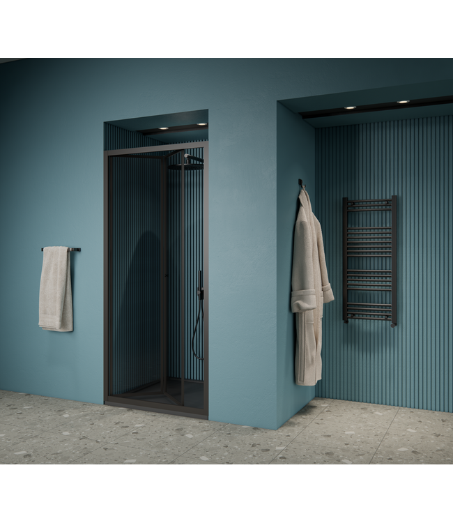 Gliss Design Douchedeur Amore Zwart Vouwdeur 100x190cm Nisdeur met 6mm Anti-Kalk veiligheidsglas