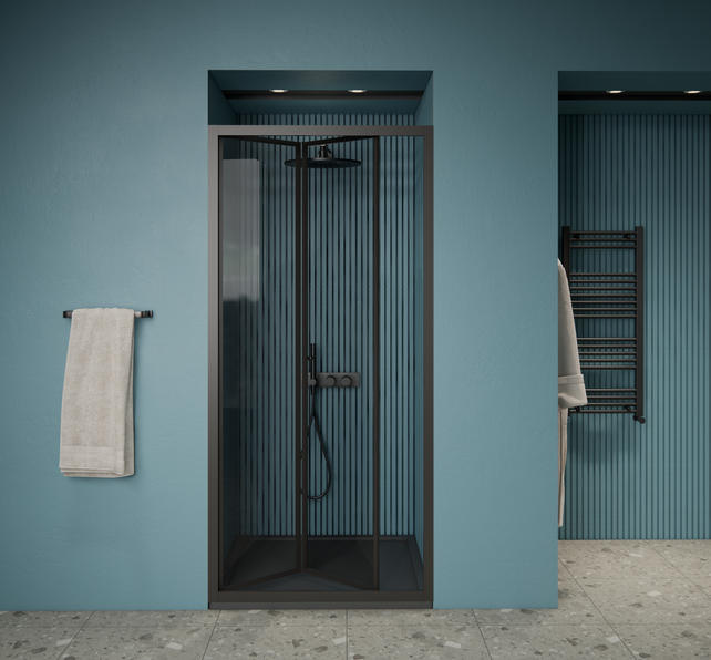 Gliss Design Douchedeur Amore Zwart Vouwdeur 100x190cm Nisdeur met 6mm Anti-Kalk veiligheidsglas