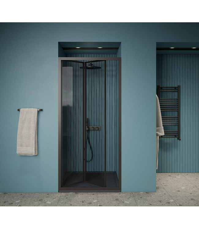 Gliss Design Douchedeur Amore Zwart Vouwdeur 70x190cm Nisdeur met 6mm Anti-Kalk veiligheidsglas