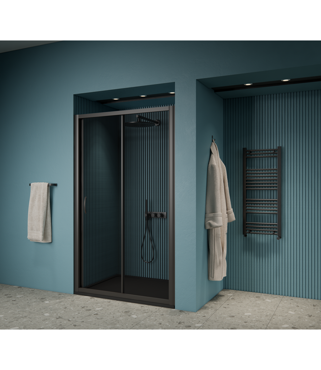 GLISS DESIGN Gliss Design Douchedeur Amore Schuifdeur Zwart 130 cm Nisdeur met 5mm Anti-Kalk Glas