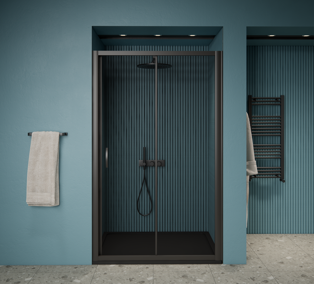 Gliss Desing Douchedeur Amore Schuifdeur Zwart 130 cm Nisdeur met 5mm Anti-Kalk Glas Gliss Desing Douchedeur Amore Schuifdeur Zwart 130 cm Nisdeur met 5mm Anti-Kalk Glas