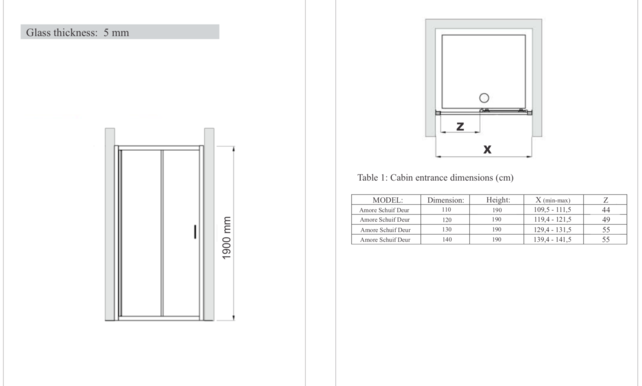 Gliss Design Douchedeur Amore Schuifdeur Zwart 140 cm Nisdeur met 5mm Anti-Kalk Glas
