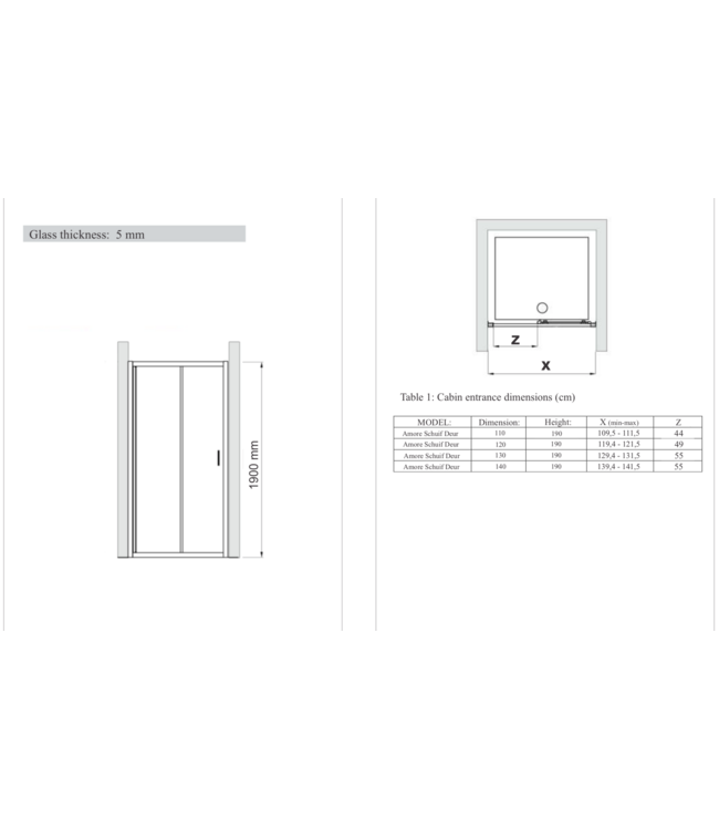 Gliss Design Douchedeur Amore Schuifdeur Zwart 140 cm Nisdeur met 5mm Anti-Kalk Glas