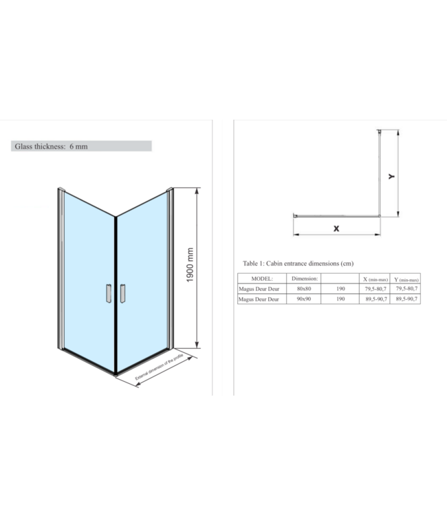 Gliss Magus Zwarte Douchecabine met Dubbele draaideur 80 x 80 x 190 cm 6mm Veiligheidsglas met Antikalk