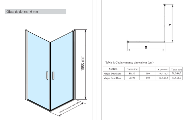 Gliss Magus Zwarte Douchecabine met Dubbele draaideur 90 x 90 x 190 cm 6mm Veiligheidsglas met Antikalk