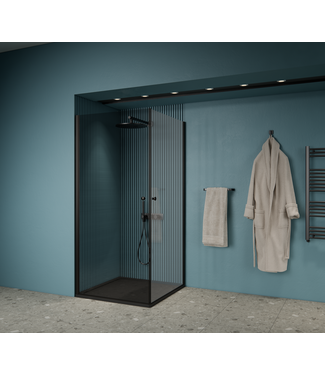 GLISS DESIGN Gliss Magus Zwarte Douchecabine met Dubbele draaideur 90 x 90 x 190 cm 6mm Veiligheidsglas met Antikalk