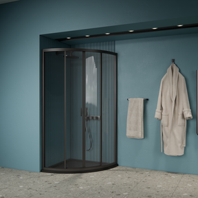 Gliss Douchecabine Kwartrond Opal Zwart 80x80 cm 5mm Veiligheidsglas 190cm helderglas met Nano-coating