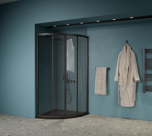 Gliss Douchecabine Kwartrond Opal Zwart 80x80 cm 5mm Veiligheidsglas 190cm helderglas met Nano-coating