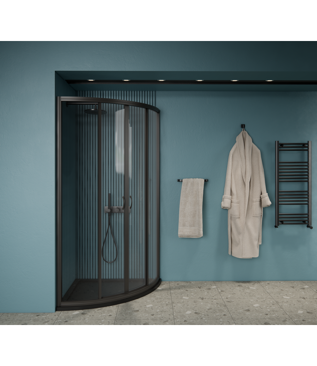 Gliss Douchecabine Kwartrond Opal Zwart 90x90 cm 5mm Veiligheidsglas 190cm helderglas met Nano-coating