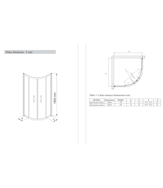 Gliss Douchecabine Kwartrond Opal Chroom 90x90 cm 5mm Veiligheidsglas 190cm helderglas met Nano-coating