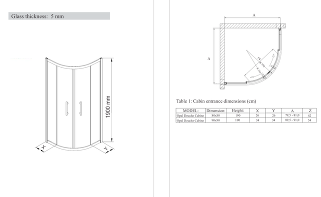 Gliss Douchecabine Kwartrond Opal Chroom 80x80 cm 5mm Veiligheidsglas 190cm helderglas met Nano-coating