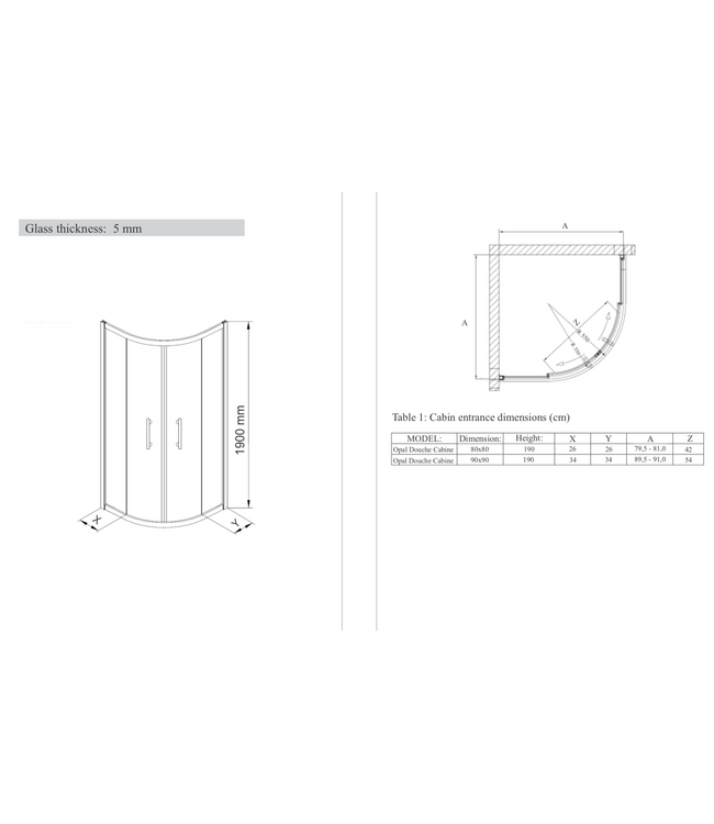 Gliss Douchecabine Kwartrond Opal Chroom 80x80 cm 5mm Veiligheidsglas 190cm helderglas met Nano-coating
