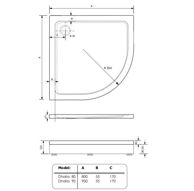 Gliss Kwartronde Douchebak Hoog Dhalia 80x80x12 cm Acryl Wit met Potenset en Afneembaar plint Gliss Kwartronde Douchebak Hoog Dhalia 80x80x12 cm Acryl Wit met Potenset en Afneembaar plint