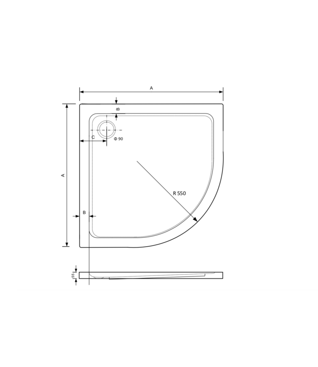 GLISS DESIGN Gliss Kwartronde Douchebak Laag Dhalia 90x90x5 cm Acryl Wit