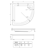 Gliss Kwartronde Douchebak Hoog Rosa 80x80x22 cm Acryl Wit met Potenset en Afneembaar plint