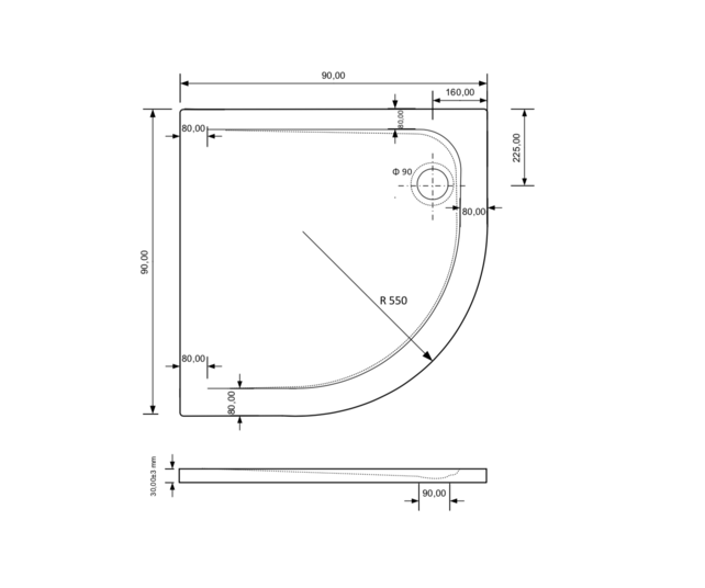 Gliss Kwartronde Douchebak Zwart Laag Neo 90x90x3 cm Marble
