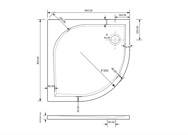 Gliss Kwartronde Douchebak Zwart Laag Neo 80x80x3 cm Marble