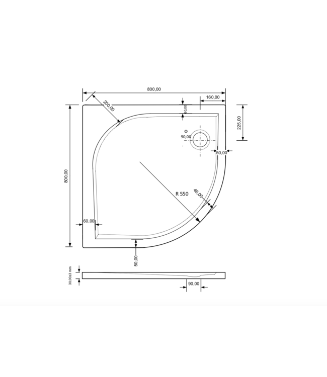 Gliss Kwartronde Douchebak Zwart Laag Neo 80x80x3 cm Marble