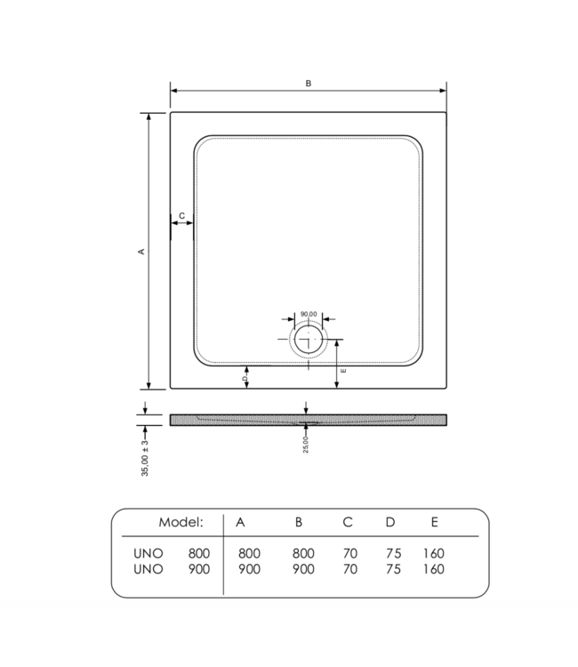GLISS DESIGN Gliss Uno Douchebak Zwart Laag 90x90 Cast Marble 3cm