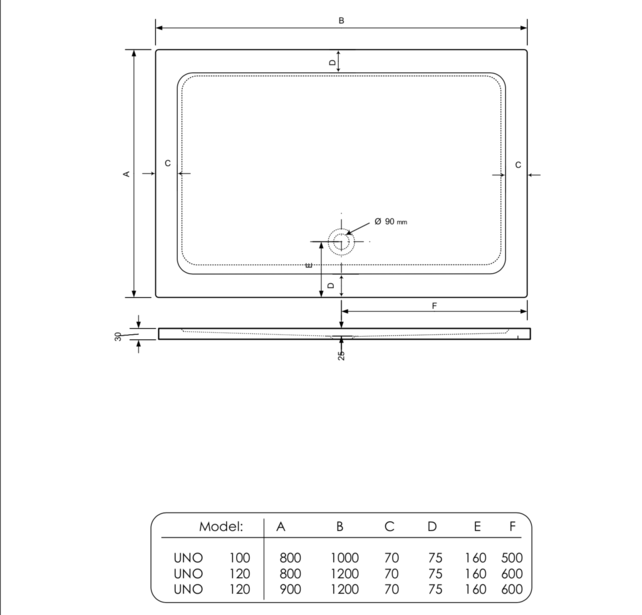Gliss Uno Douchebak Zwart Laag 120x80 Cast Marble 3cm