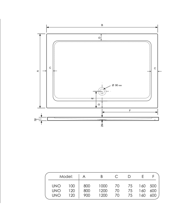 GLISS DESIGN Gliss Uno Douchebak Zwart Laag 120x80 Cast Marble 3cm