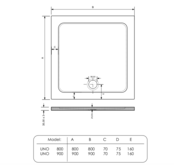 Gliss Uno Douchebak Wit Laag 80x80 Cast Marble 3cm